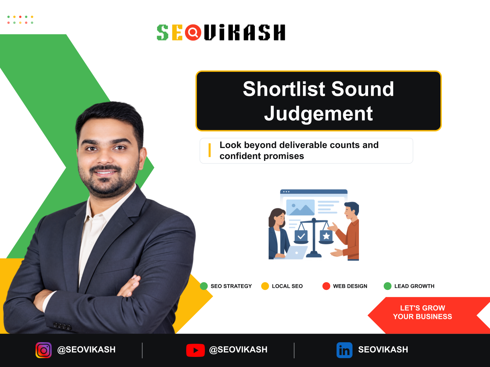 Business owner assessing an SEO specialist through clear judgement and realistic recommendations